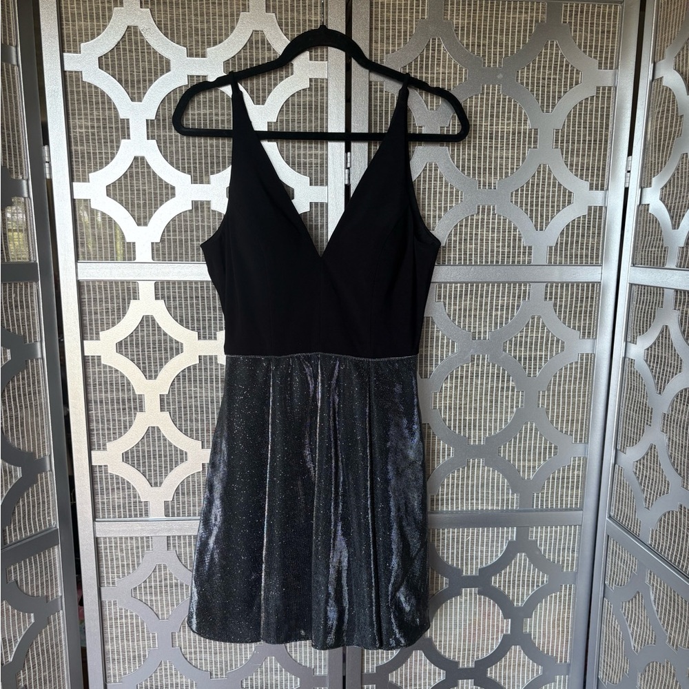 Blondie Nites Black and Silver Fit and Flare Mini Dress With Pockets